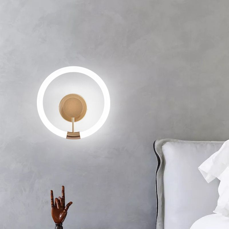 1-Light Round Sconce Light Fixture Modern Metal Wall Light for Bedroom