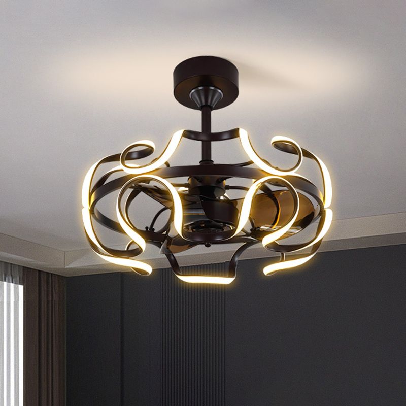 25.5 "brede naadloze rondingen hangende ventilatorlicht moderne metalen woonkamer led semi -spoeling mount met afstandsbediening
