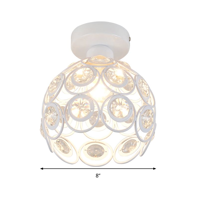 Plafonnier en forme de dôme blanc/noir avec perle de cristal, plafonnier moderniste en métal à 1 lumière pour cuisine