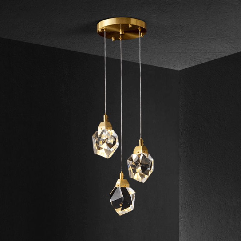 Crystal Gold LED Pendant Light in Modern Style Copper Geometric Hanging Lamp for Commercial Place