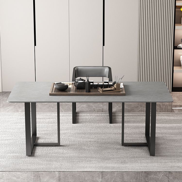 Rectangle Double Pedestal Industrial Table Fixed Table with Sintered Stone