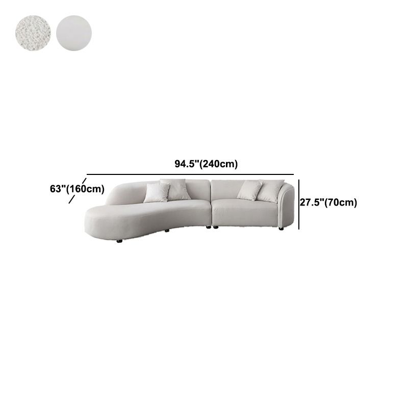 Scandinavian Tuxedo Arm Sofa with Chaise 27.56" H White Curved Sofa