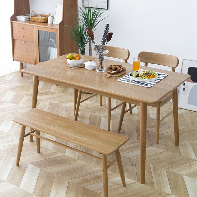 Solid Oak Dining Table Modern Rectangle Dining Table with 4 Natural Finish Legs