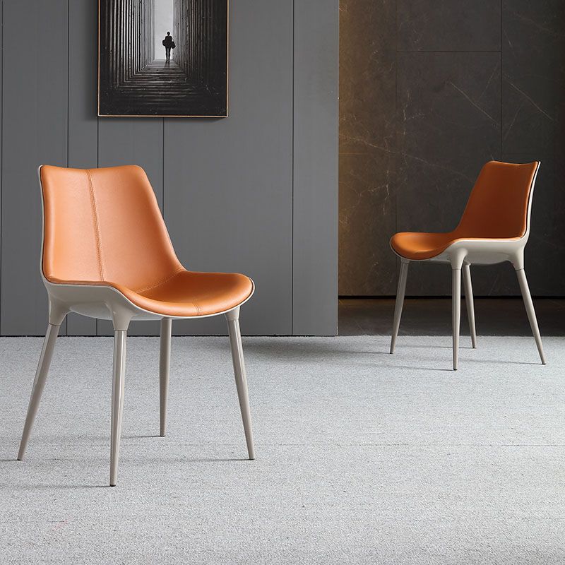 Silla de comedor de metal contemporáneo, sillas de comedor de cuero para uso doméstico