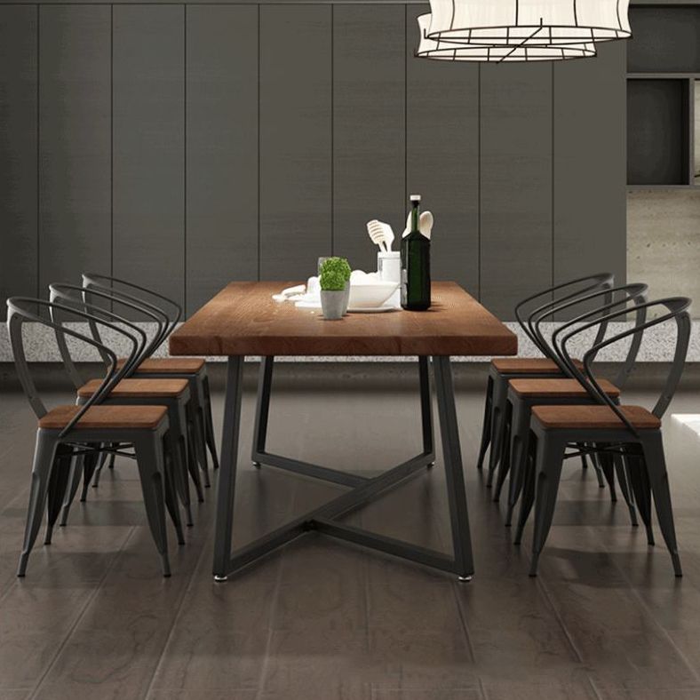 Industrial Rectangle Wooden Table Set 1/2/7 Pieces Dining Set for Kitchen