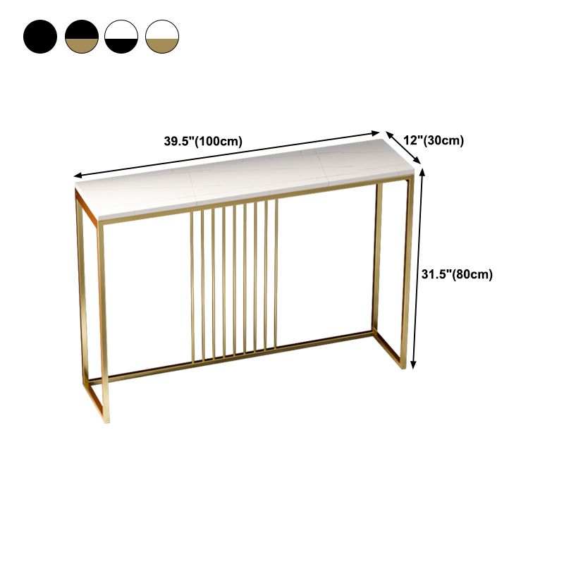 Iron Trestle Base Console Table with Rectangle Stone Top Accent Table