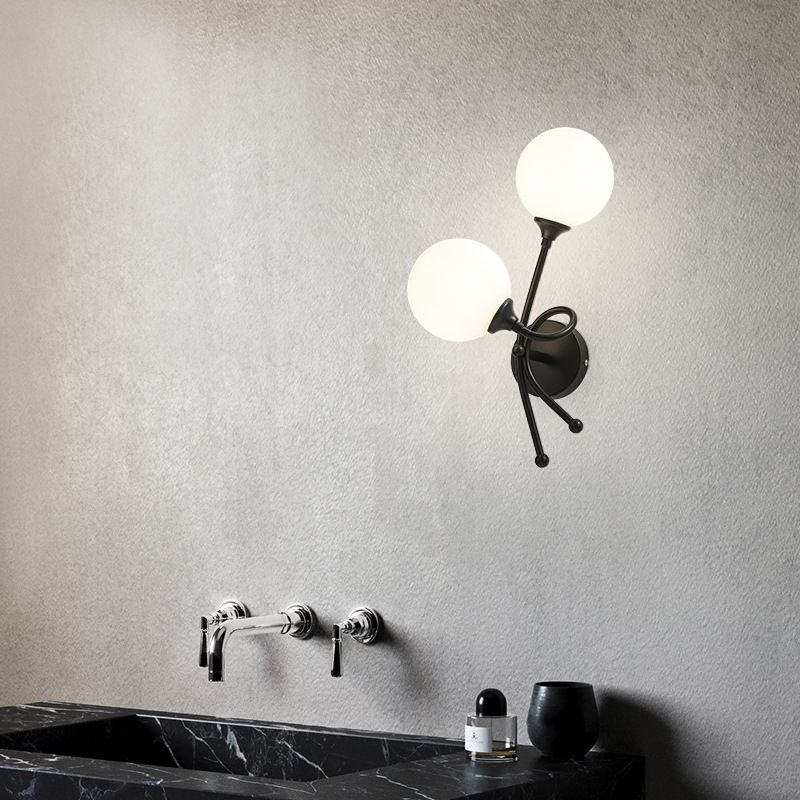 Modern Style Globe Shade Wall Light Glass 2 Lights Sconces for Bedroom