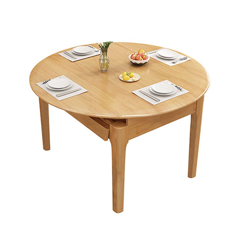 Moderne eettafel van rubberhout, ronde tafel met 4 poten voor eetkamer