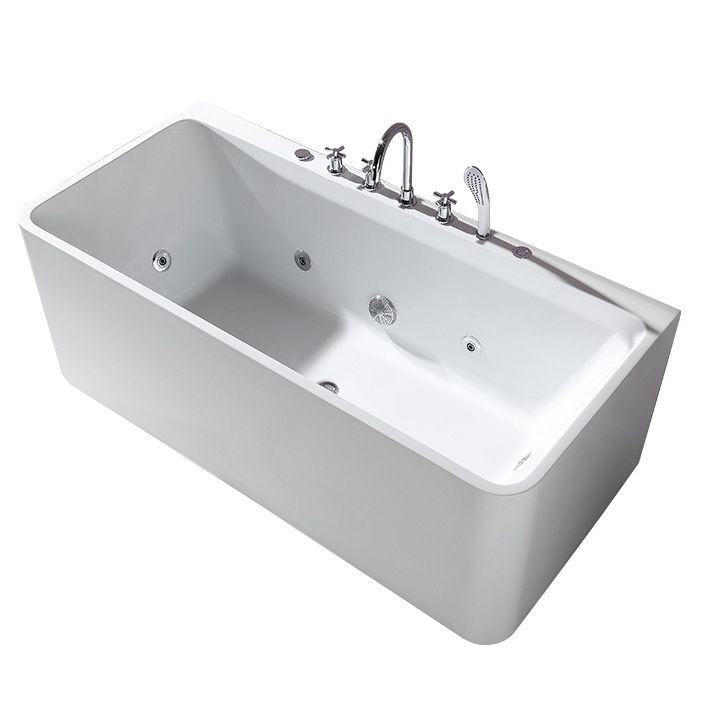 White Acrylic Rectangular Bath Tub Whirlpool Stand Alone Tub with Faucet
