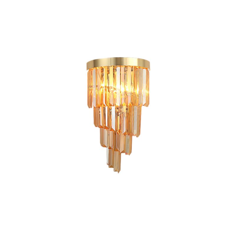 Contemporary Spiral Wall Mount Light Metal 2 Lights Wall Lamp with Faceted Crystal in Clear/Amber for Living Room