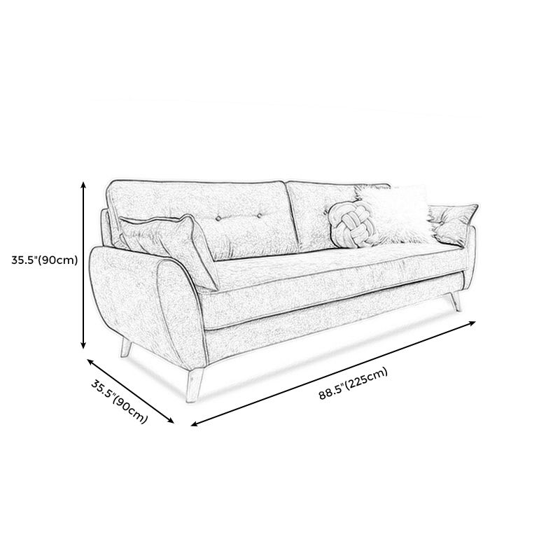 Sofa de bras carré de lin en vrac avec des jambes à épingle à cheveux couvertes.