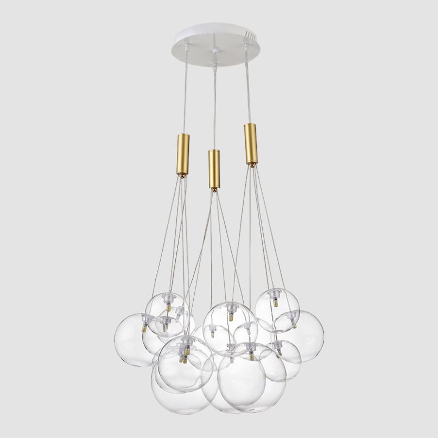 Clear Glass Chandelier Light Fixtures Modern Multi-Head Globe Pendant Lamp for Living Room