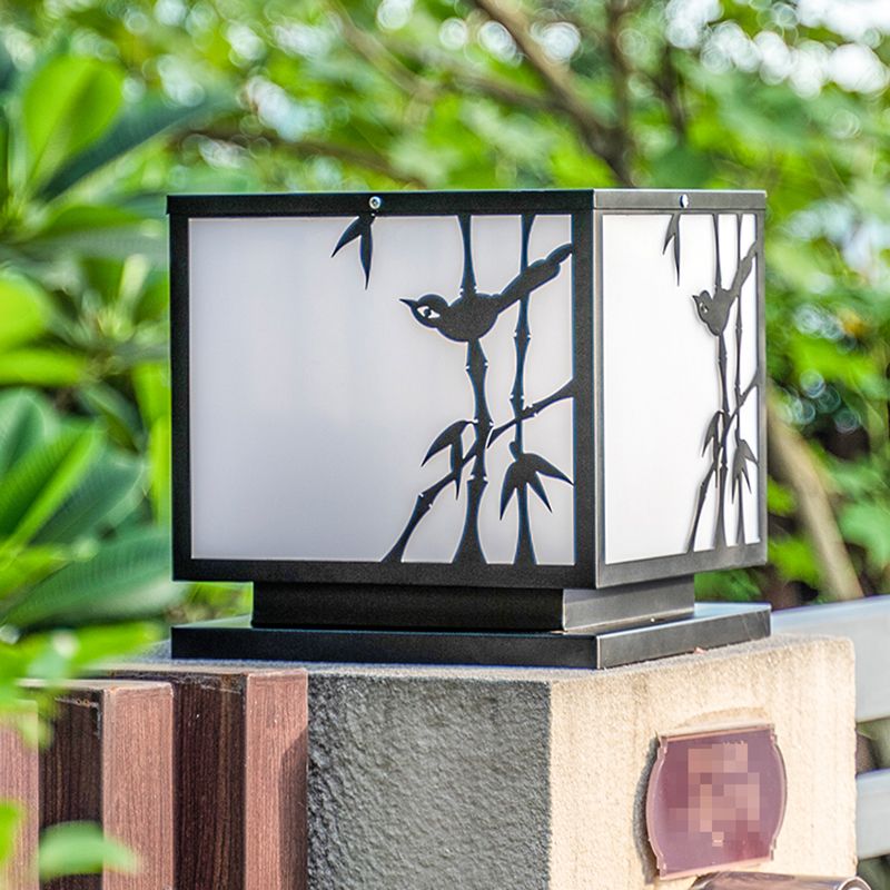 Square Shape Metal Waterproof Pillar Lamp Modern-Style 1 Light Outdoor Light in Black