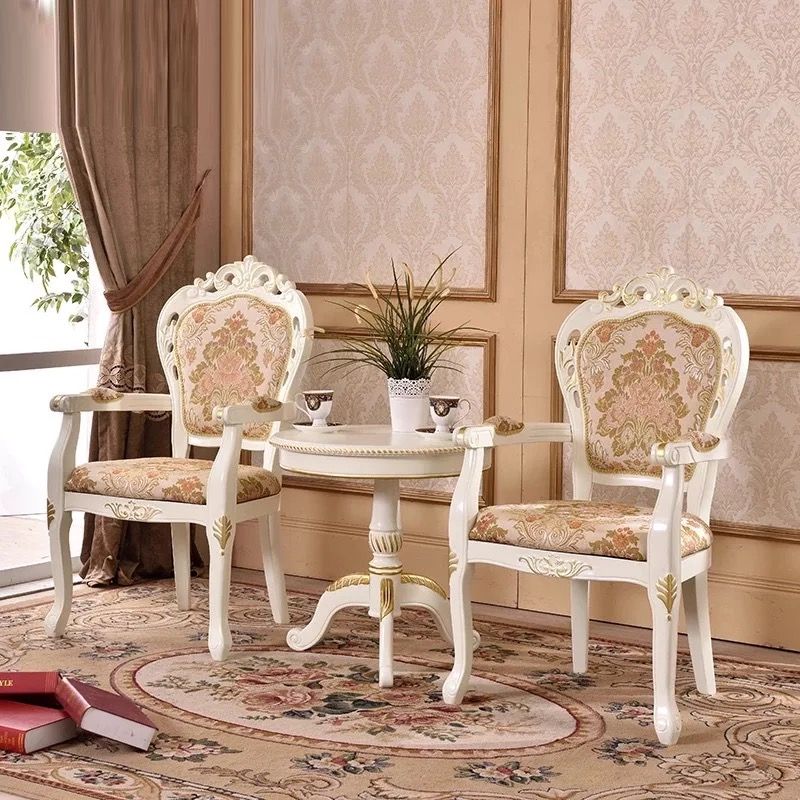 Sillones de comedor victorianos, sillones tapizados con patas de madera (juego de 2)