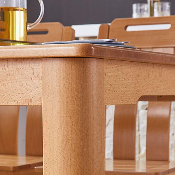 Mid-Century Modern Solid Wood Dining Table Beech Wood Top Table with 4 Legs