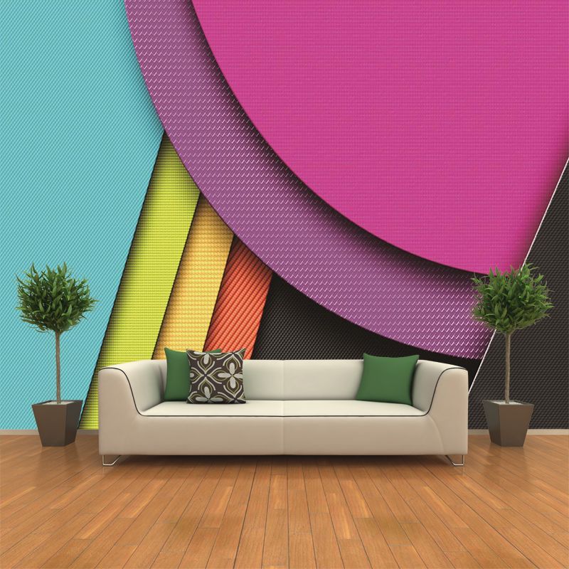 Photography Geometric Wall Mural Decal for Living Room, Rose Red-Blue-Green, Custom Print