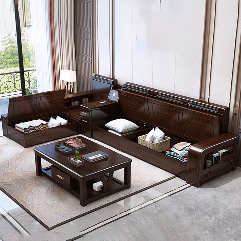 37"H Contemporary Sectional Sofa Storage Fabric Sectional with Bostol Pillows