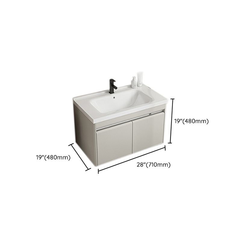 Modern Metal Sink Vanity Wall Mount Khaki Tone Bathroom Vanity with Mirror Cabinet