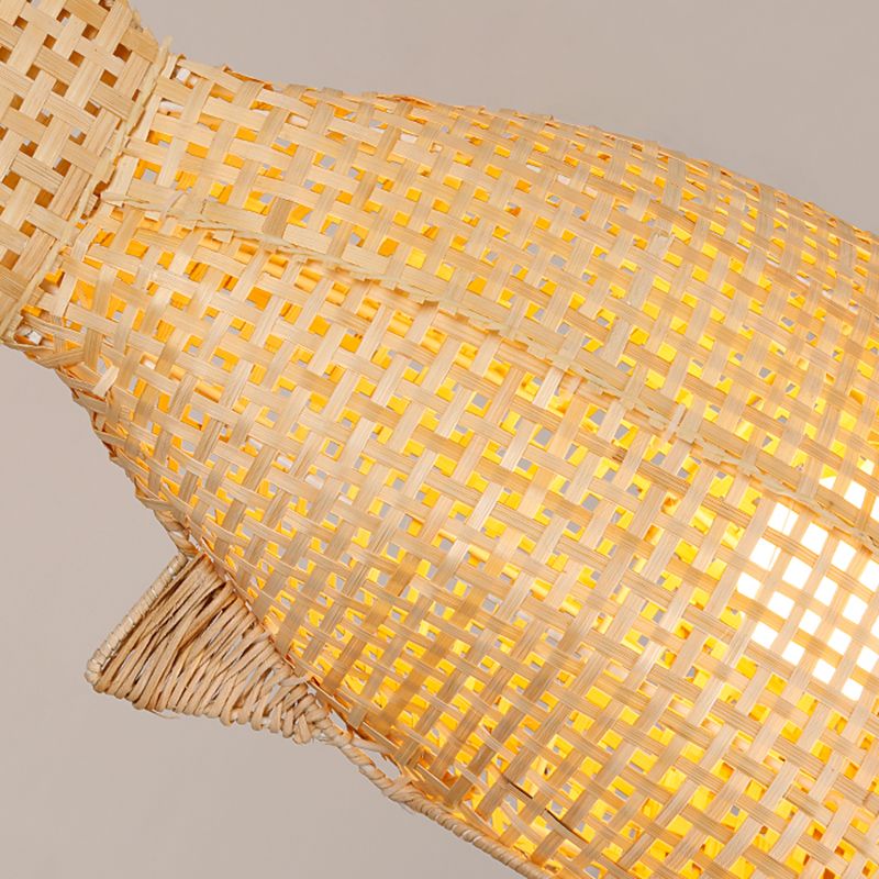 27.5" Wide Japanese Style Carp Hanging Light Bamboo Weaving Creative 1-Light Pendant for Restaurant