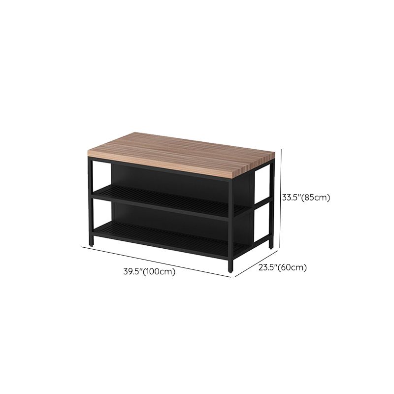 Light Wood Finish Kitchen Island Table with Metal Open Storage