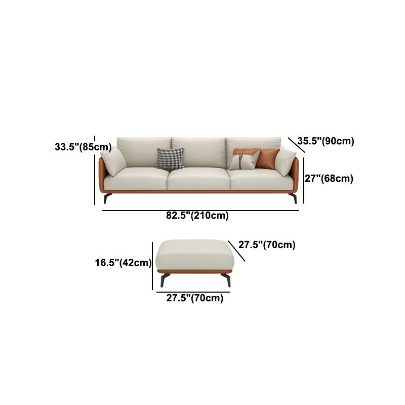 Scandinavian Beige Removable Cushions Faux Leather Straight Arm Sofa/Sectionals