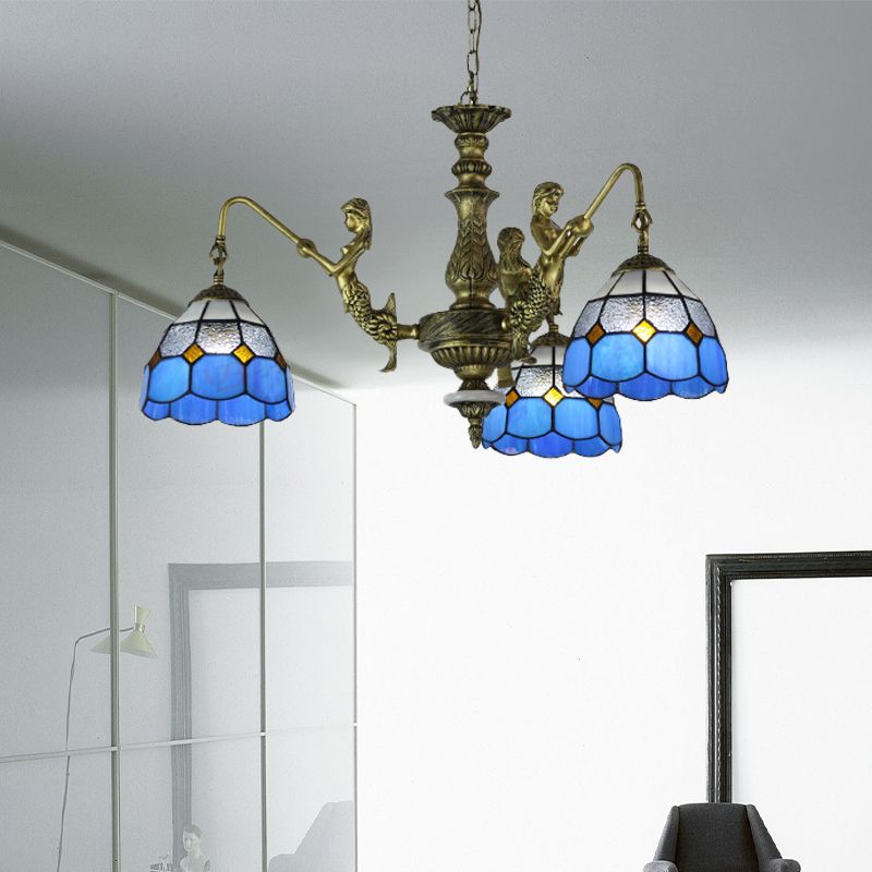 Grille d'éclairage d'éclairage en vitrail bleu à motifs 5/9/11 Lumières Baroque Suspension Lampe
