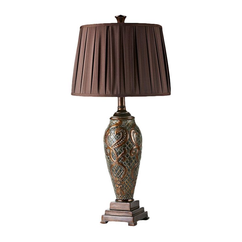 Table basse en résine Stand Light Urn-Base 1 tête lampe de nuit rustique avec tambour plissé de l'ombre