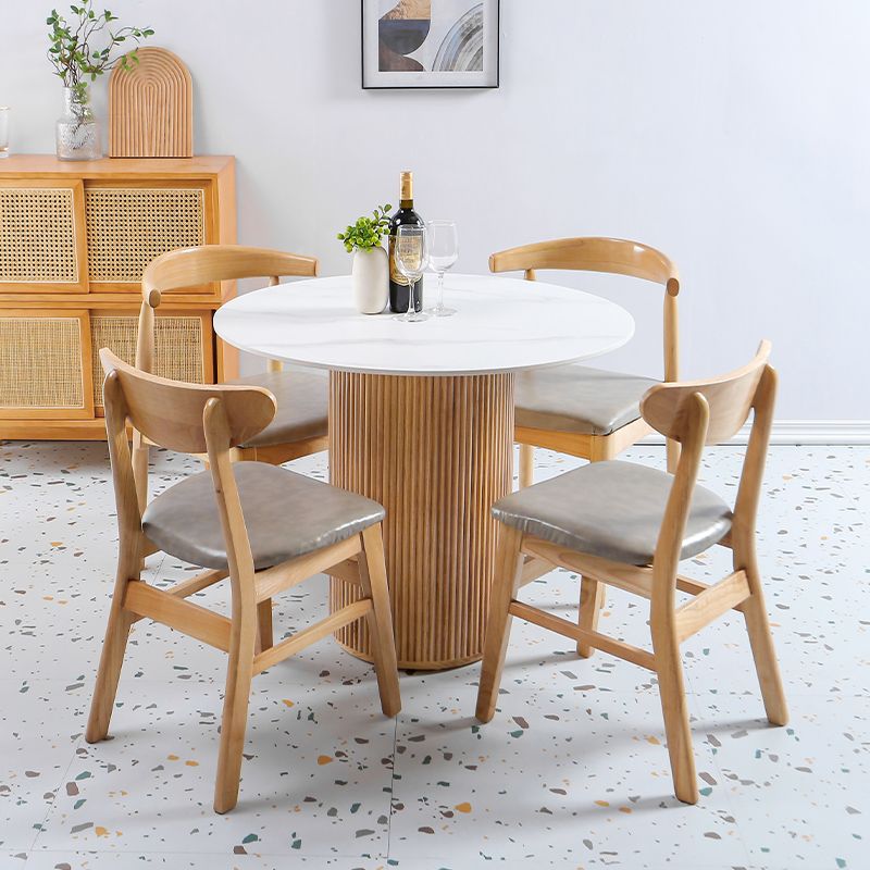Modern Round Standard Height Dining Table Natural Base Pedestal Casual Dining Table