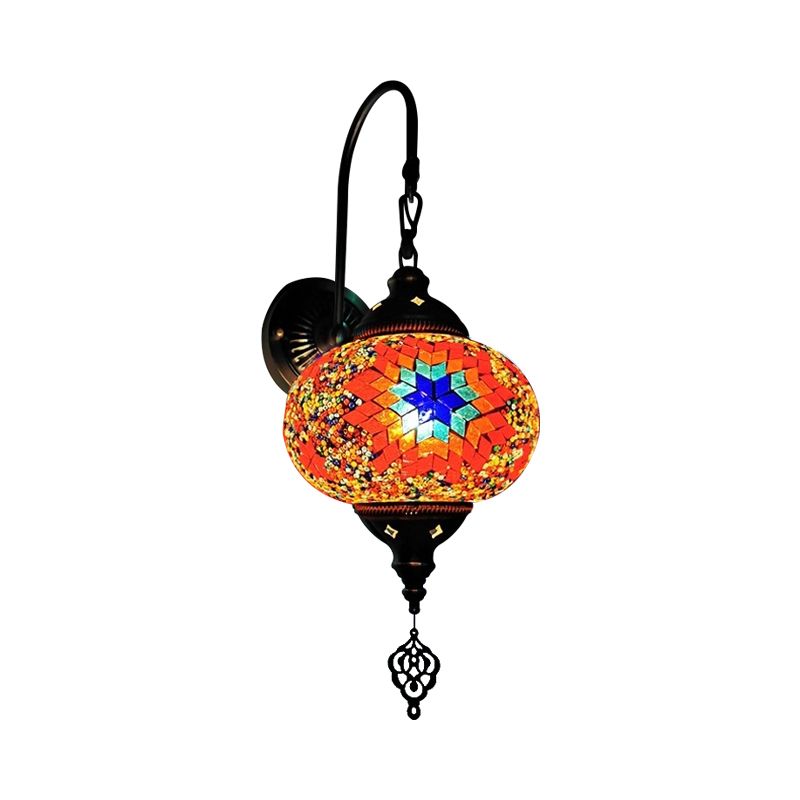 Decorative Sphere Wall Light Fixture 1 Bulb Stained Art Glass Wall Sconce Lamp in Red/Purple/Gold for Bedroom