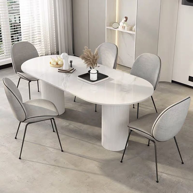 Luxury Oval Shape Kitchen Table Sintered Stone Double Pedestal Dining Table