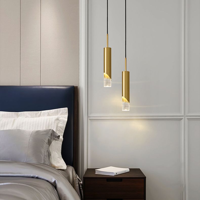 Minimaliste moderne LED Pendante Light Light Aluminium Lampe suspendue cylindrique avec une teinte acrylique
