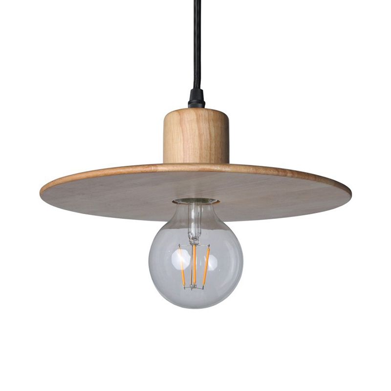 Circular Down Mini Pendant Minimalism Wood LED Bedroom Ceiling Suspension Lamp in Beige