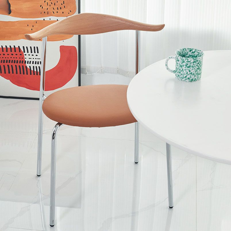 Silla sin brazos de comedor de metal moderno, silla lateral de comedor de cuero sintético para uso en restaurantes