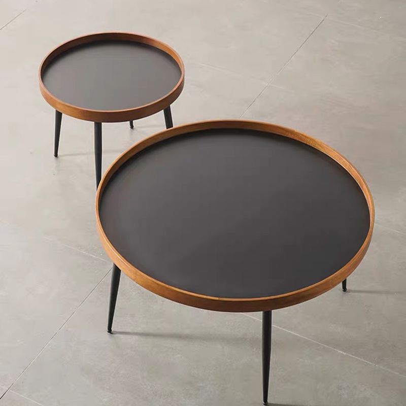 4 Legs 1/2 Round Coffee Table Solid Wood Coffee Table Set in Brown