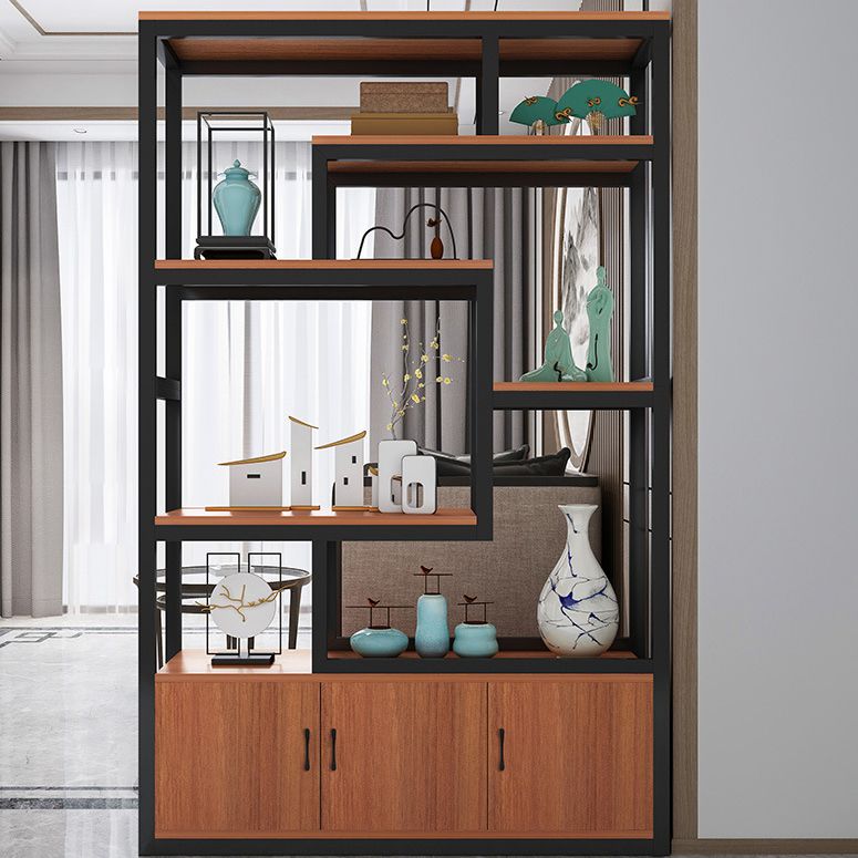 Modern Bookshelf with Doors Geometric Shelf Bookcase for Office