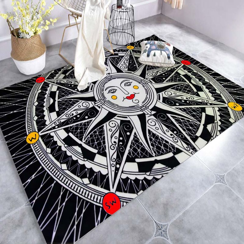 Modern Living Room Carpet Plant Pattern Polyester Area Rug Non-Slip Backing Rug