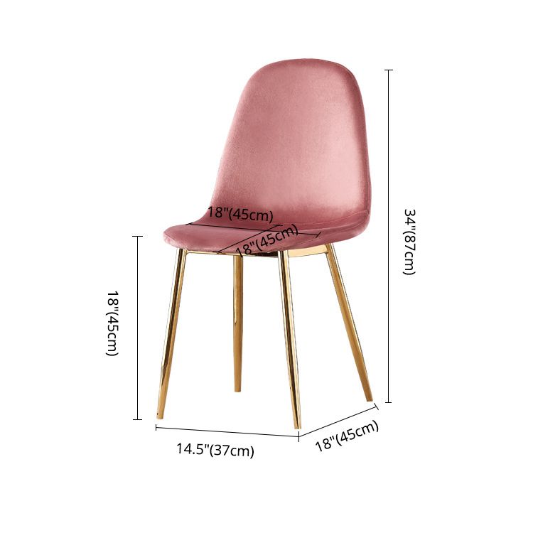 Indoor Armless Dining Chairs Velvet Solid Back Side Chairs with Metal Legs