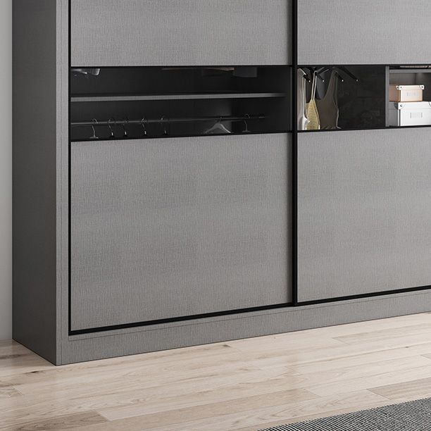 Gray Colour Wooden Wardrobe Rod Included Wardrobe Wardrobe Closet with Sliding Door