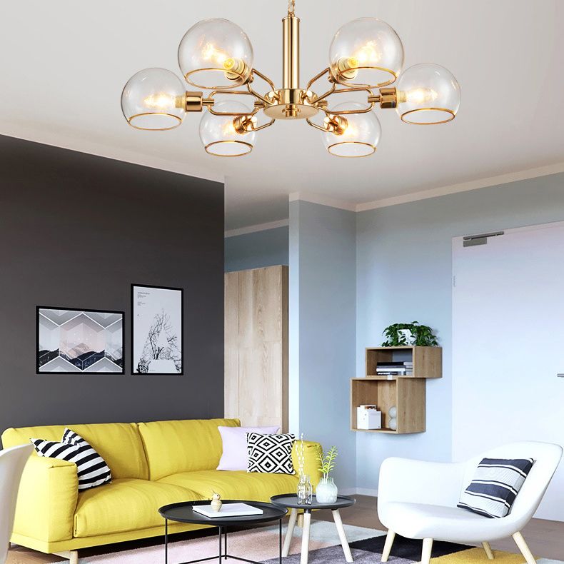 Modern Luxury Sputnik Pendant Light Wrought Iron Hanging Lamp with Clear Glass Shade