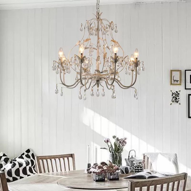 8 Bulbs Gourd Ceiling Chandelier Traditional Clear Crystal Suspended Lighting Fixture with Metal Leaf
