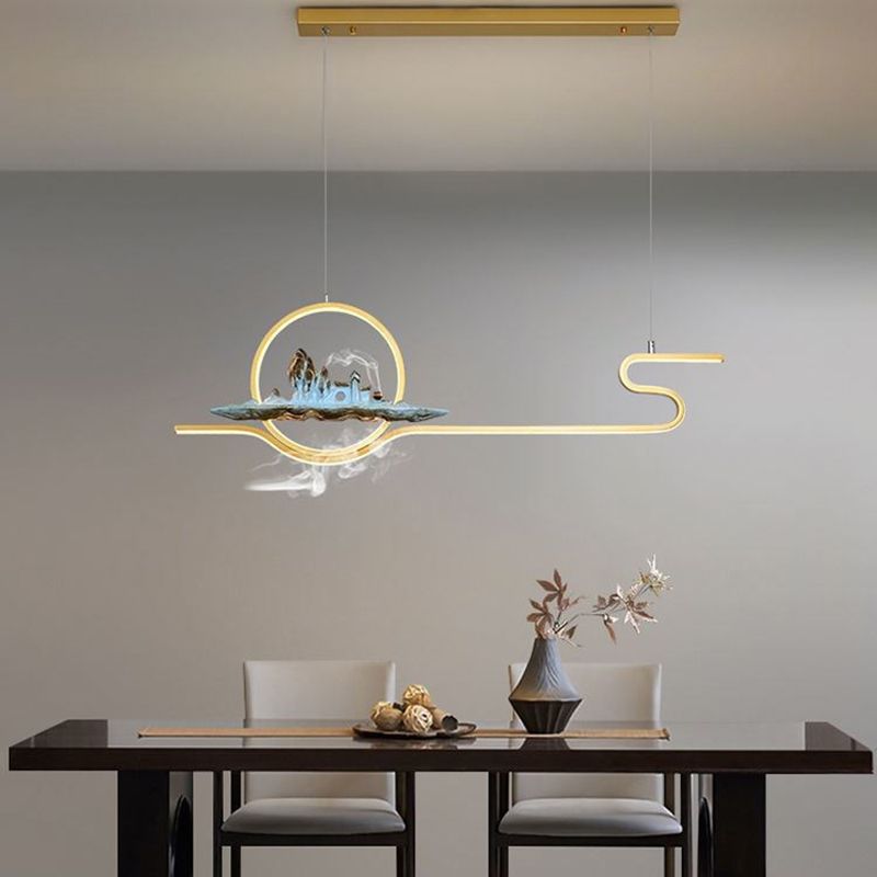 Luces de isla de forma lineal de estilo moderno Metal Dos accesorios de iluminación colgante