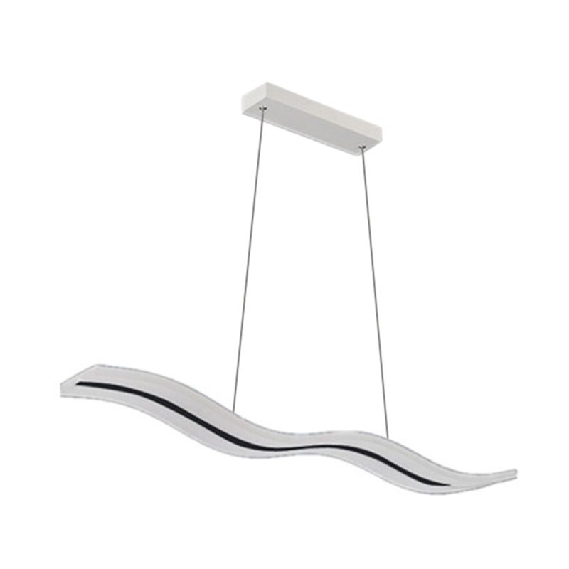 Minimalist Wave Island Pendant Light Acrylic Dinning Room LED Chandelier Lighting in White