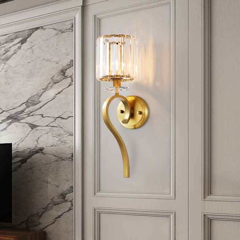 Crystal Cylindrical Wall Lamp in Modern Luxury Style Copper Single Wall Light for Interior Spaces