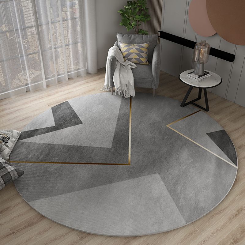 Chic Grey Area Rug Modern Polyester Area Carpet Geometric Pattern Anti-Slip Rug for Living Room