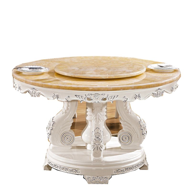 Round Shape Dining Site Table Marble Pedestal Dining Room Collection with Turntable