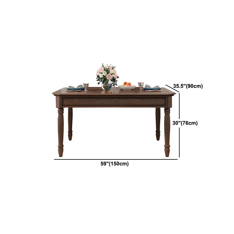 Wood Top Dining Table Mid-Century Modern Table with 4 Legs in Brown