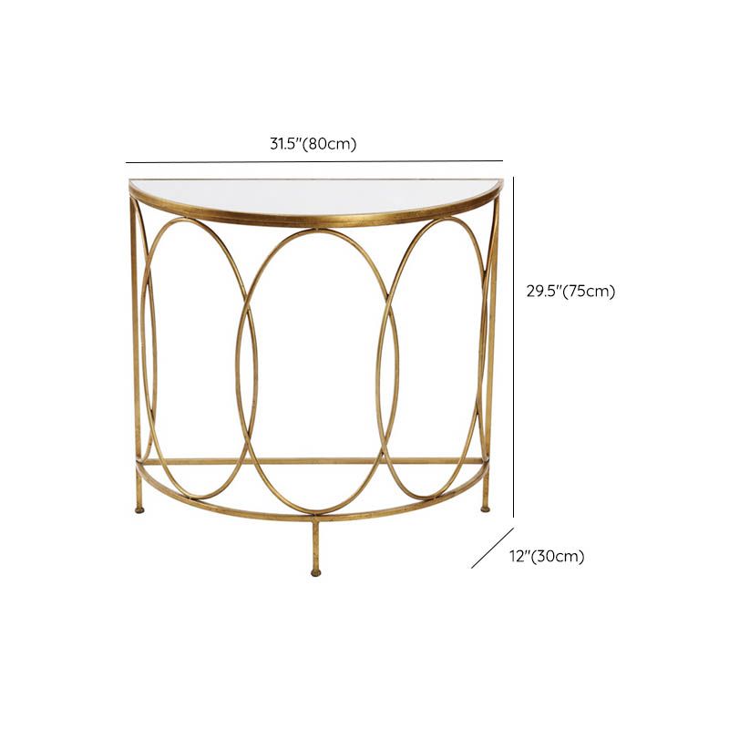 Modern Half Moon Console Table Stone Console Sofa Table in Gold and White