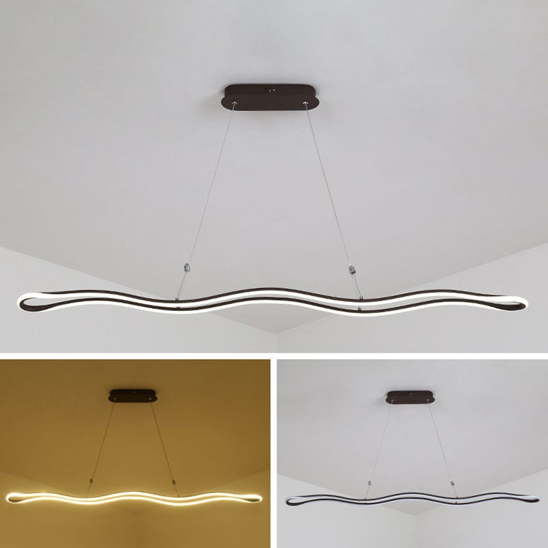 Wavy Lines Shaped Aluminum Alloy Island Light 39.3" Wide Modern Minimalist LED Suspension Lamp With Adjustable Hanging Wire