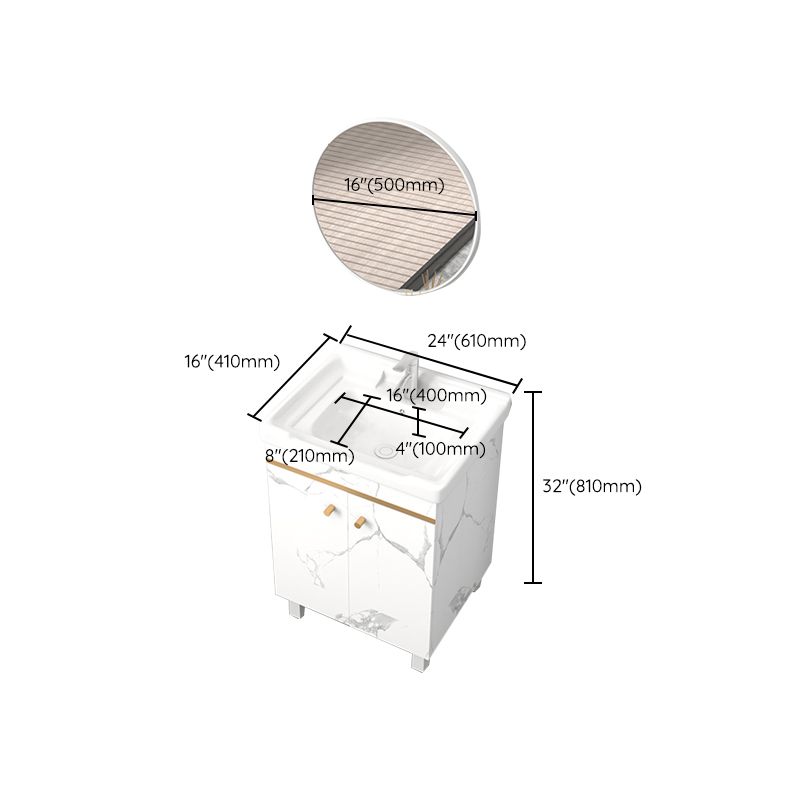 Rectangle Vanity Set White Single Sink Mirror Freestanding Bathroom Vanity with Door