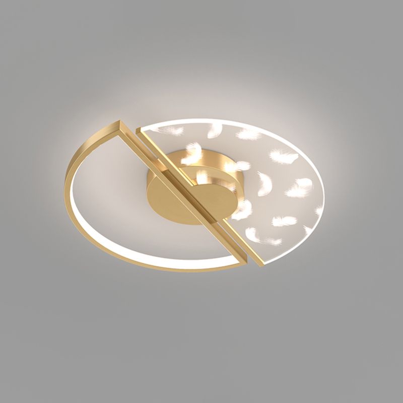 Circular Acrylic LED Ceiling Light in Modern Unique Style Feather Indoor Ceiling Fixture in Gold